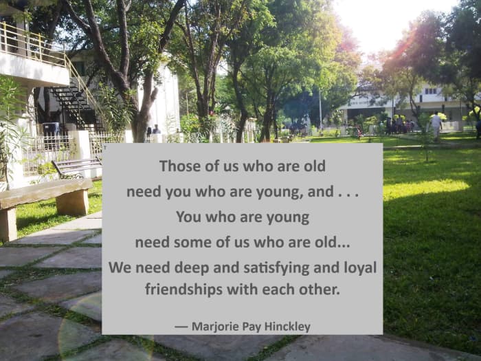 It's important that different generations hang out with each other, as there is much to gain from the various perspectives and understandings they bring to the table.