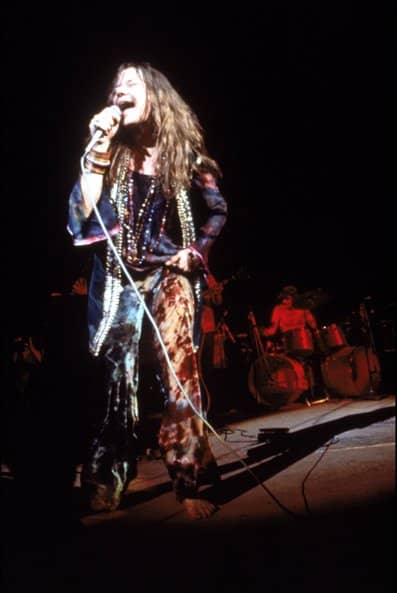 Janis Joplin onstage at Woodstock in the wee hours of the morning, August 17, 1969.