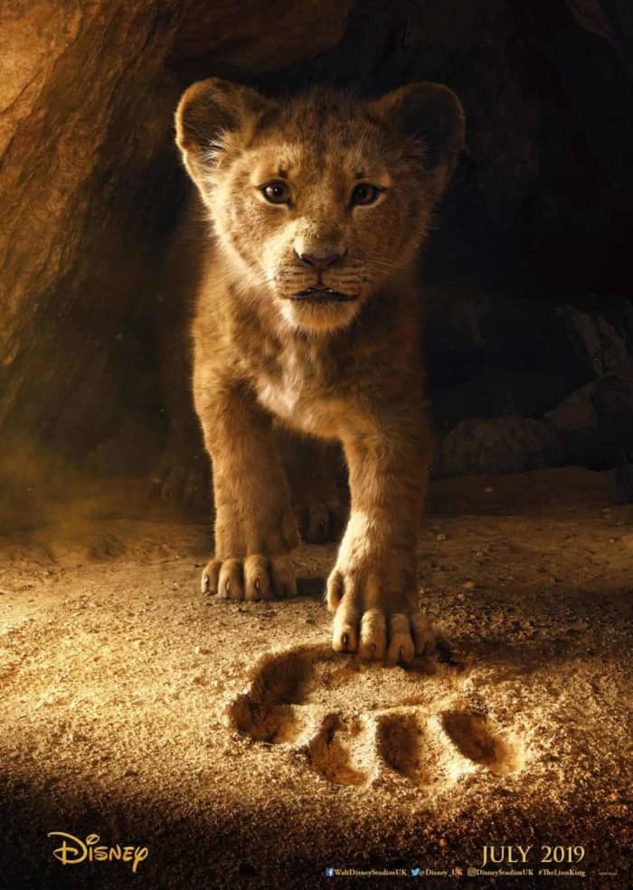 The poster from 'The Lion King' showcasing the photo-realistic Simba. Film releasing on July 18, 2019