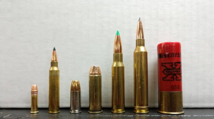 .22LR CCI Subsonic HP, .223 Remington 75 gr. Swift Scirocco, 9mm Federal 147 gr. HST, .44 Magnum 240 gr. Hornady XTP, .308 Winchester 165 gr. Nosler BT, 7mm Rem. Mag 150 gr. Nosler Accubond Long Range, 12 Gauge Winchester 00 Buck.