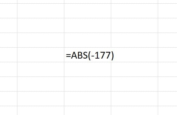 The ABS function appears above as it would when typed into an Excel worksheet. After this function is entered in the cell it would return a positive 177.