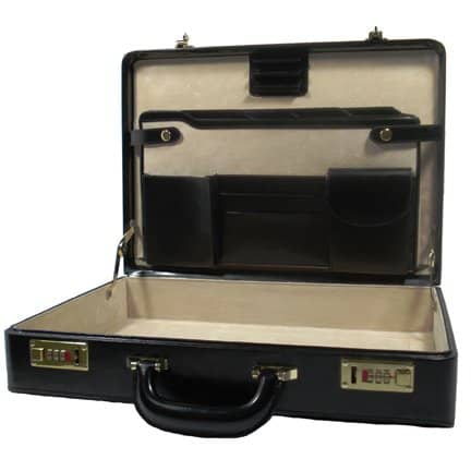 This briefcase, labeled "genuine leather" is not made of top-grain, full-grain, or belting leather. It is labeled "genuine leather" to avoid referring to it as "split leather."