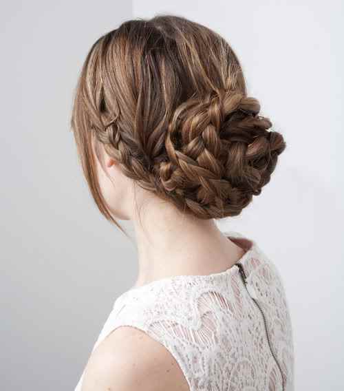 Braided bun with side French braid