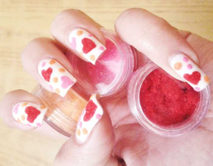 Red Pink Velvet Nail Art