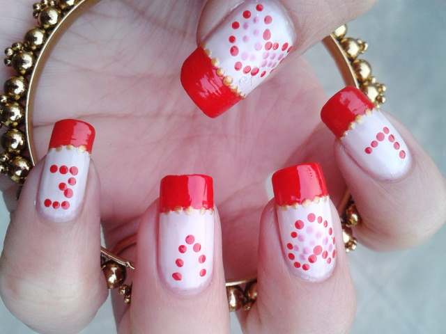 Red Love Nail Art with Polka Dots