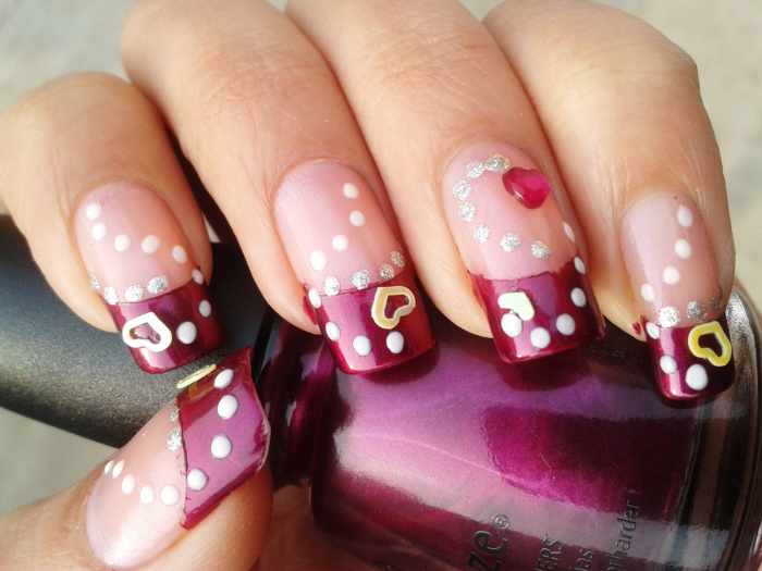 Wine Heart nail art for Valentine's Day