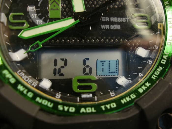 The day of the week is displayed in a different color from the rest of the watch.