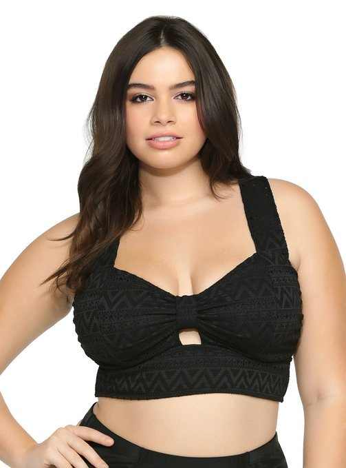 Ties in the back crisscross or straight with lightly padded cups.