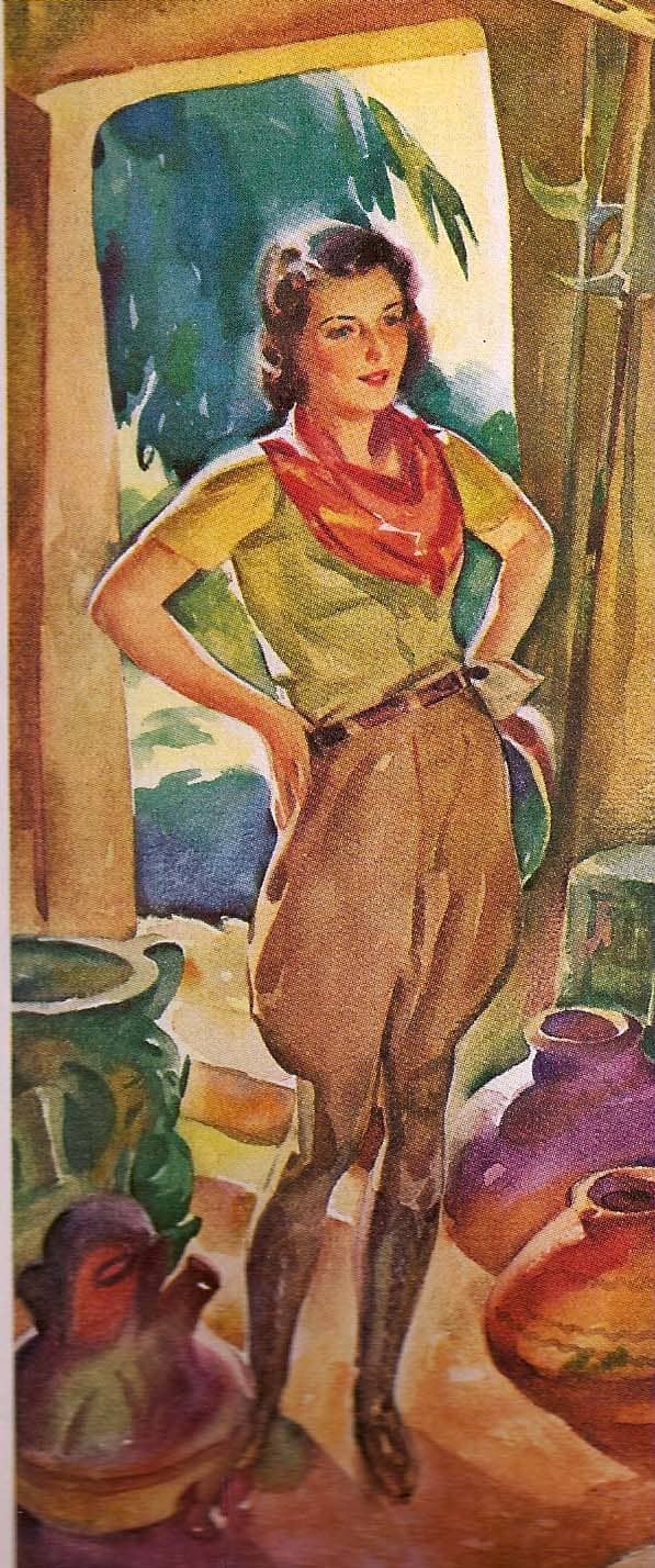 This young lady looks quite sporty in her jodhpurs, one of the only women featured in the magazine to be shown wearing pants.
