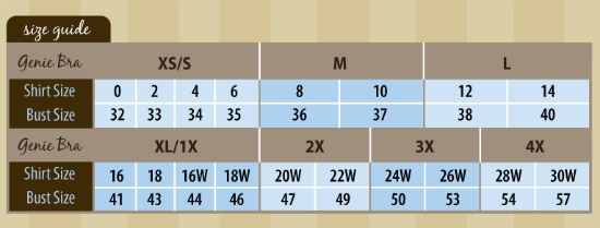 Genie Bra Size Chart
