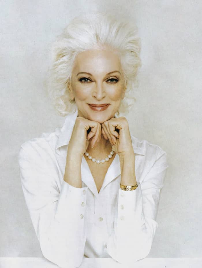 The whole package, from stylish cut, simply elegant clothing, and attractive well done makeup.