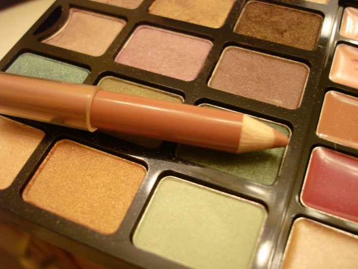 Use a light brown lip liner followed by a natural brown lipstick.