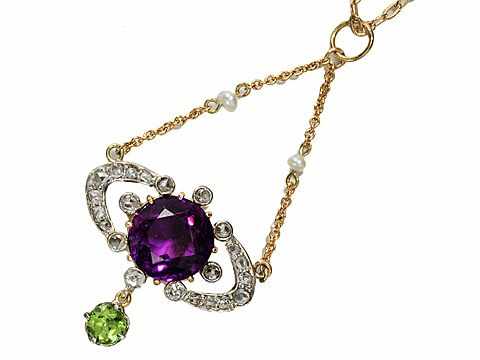 Amethyst Suffragette Pendant courtesy of The Three Graces on Ruby Lane