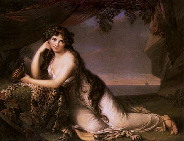 Lady Hamilton, most famous for being Lord Nelson's mistress, posing as Ariadne- looking flirty!