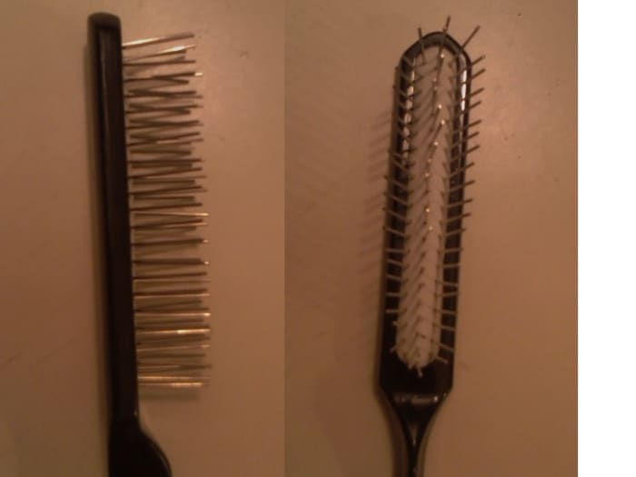 Wig brushes have special metal tines that minimize static electricity. Spraying in a light conditioner helps release tangles with the least pulling.