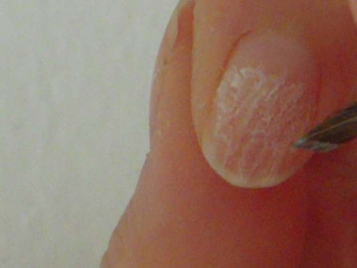 Stipple the first coat of white polish onto nail
