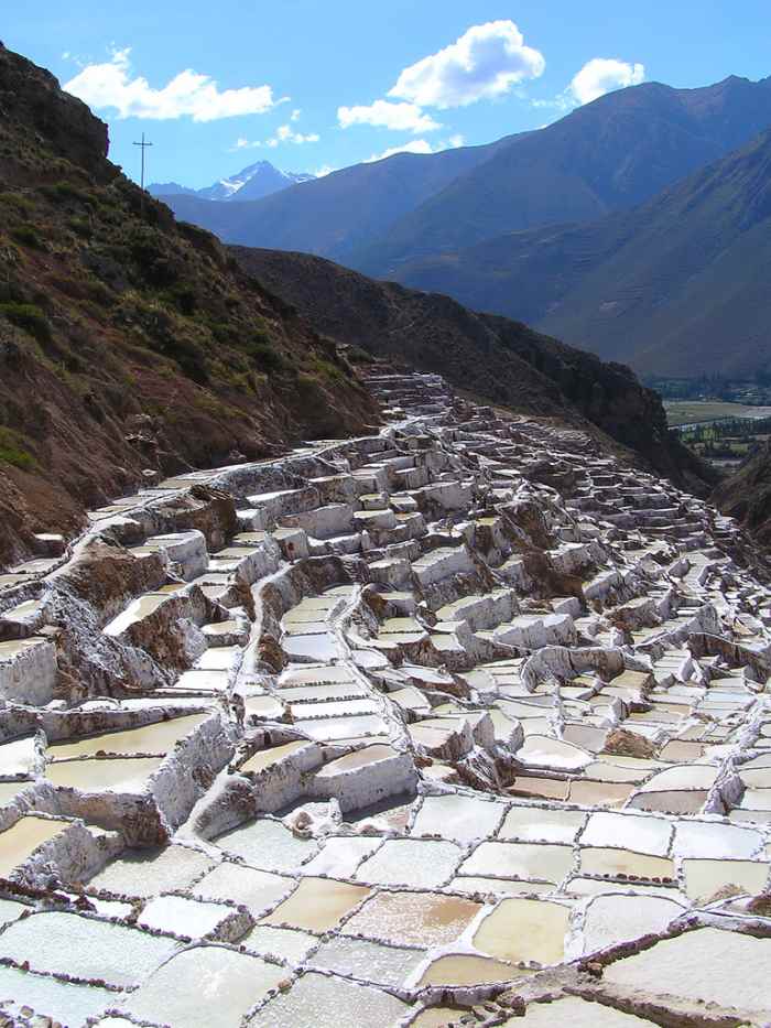 the salt evaporation ponds of Maras in Peru have been in use since the Inca civilization.
