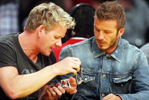 Chef Gordon Ramsay and Beckham were seen exchanging watches at a Laker's game. Beckham appears to have an eye for timepieces.