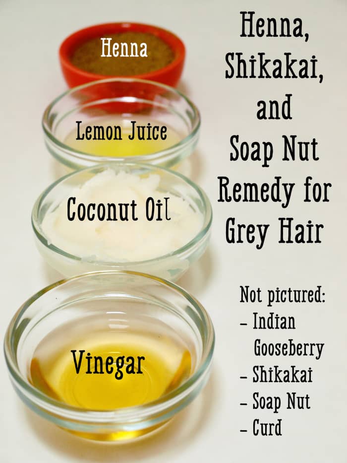 Henna and Indian gooseberry grey hair remedy.