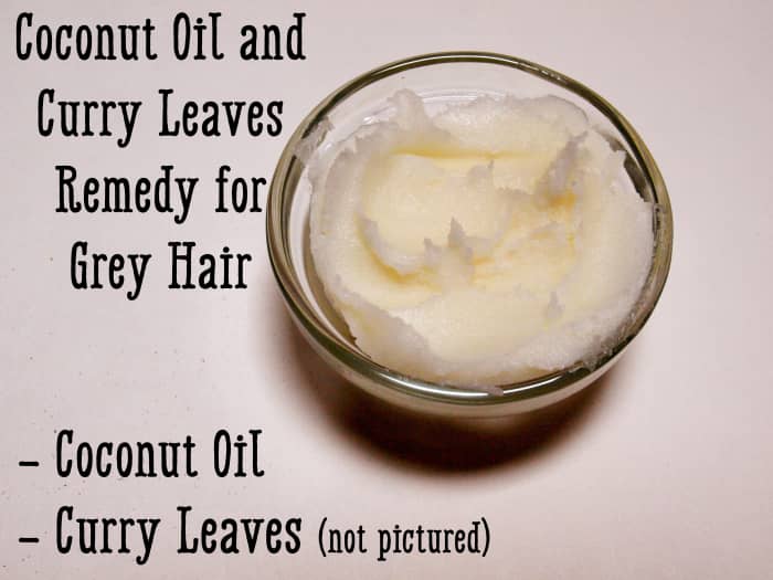 Curry leaves and coconut oil can be used to promote the production of melanin and keratin.