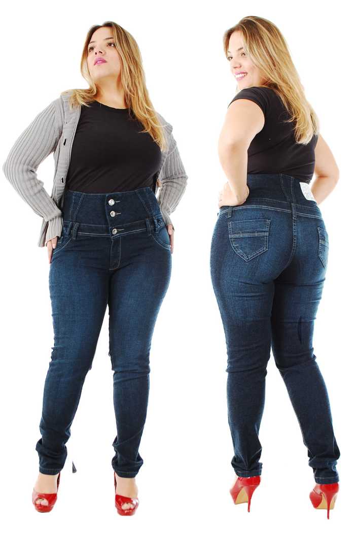 High-waisted jeans can conceal a muffin top.