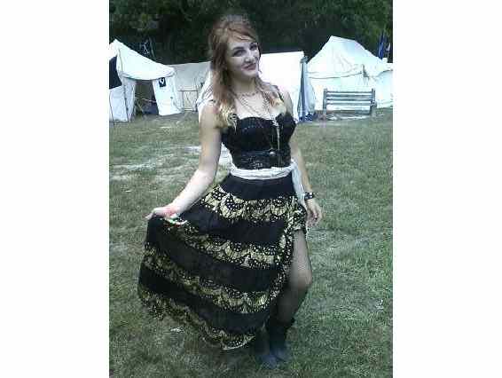 Before bedazzlement. Corset, skirt, and boots all courtesy of granny.