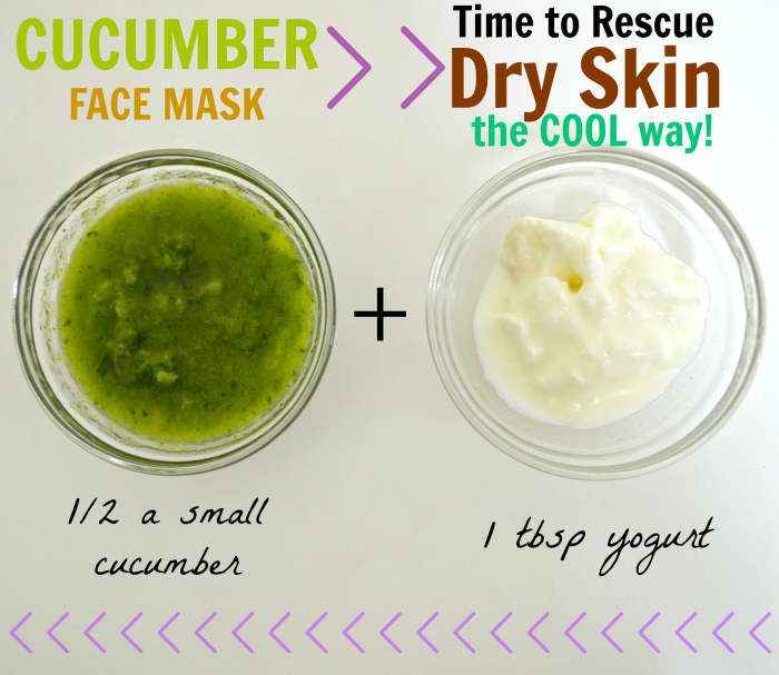 Even dry flaky skin that peels off like dry glue can be rescued with this gentle and cooling cucumber face mask. For extra moisture, add in coconut or olive oil.