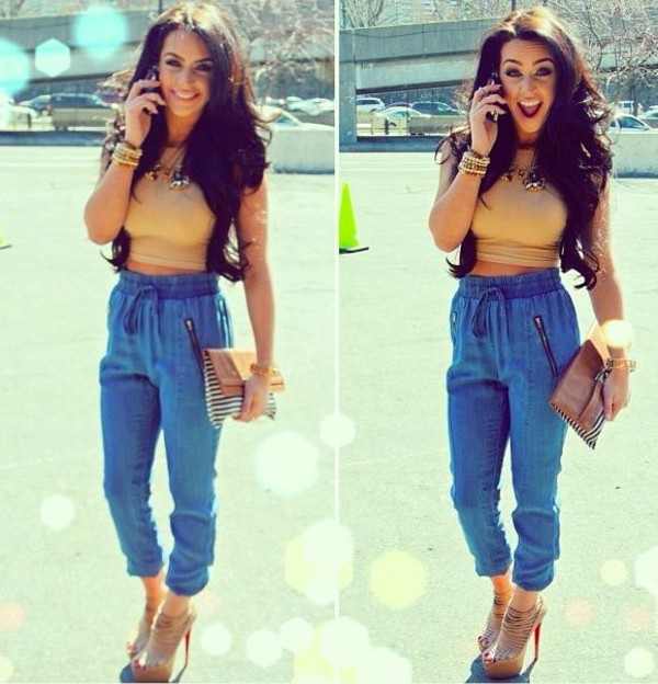 High heels look amazing with joggers, especially on petite girls.