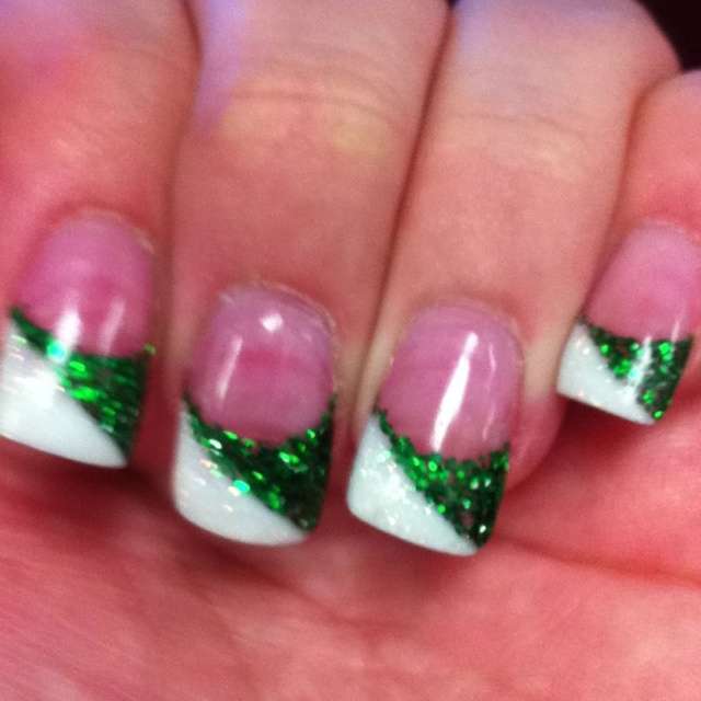 green and white nail tips
