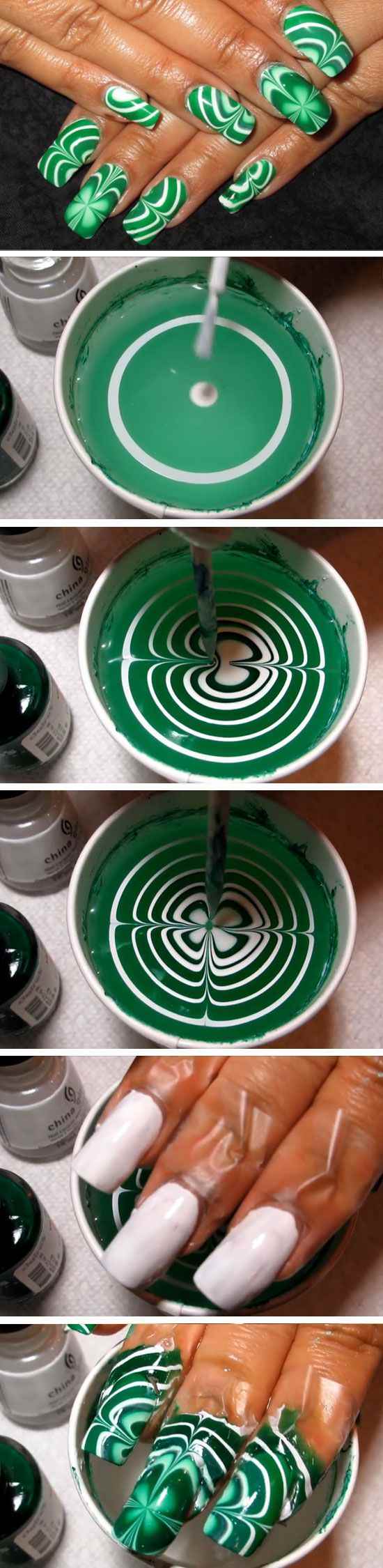 Water Marble Shamrocks | Easy St Patricks Day Nail Designs