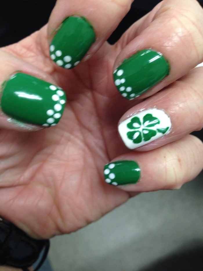 green decorated nails