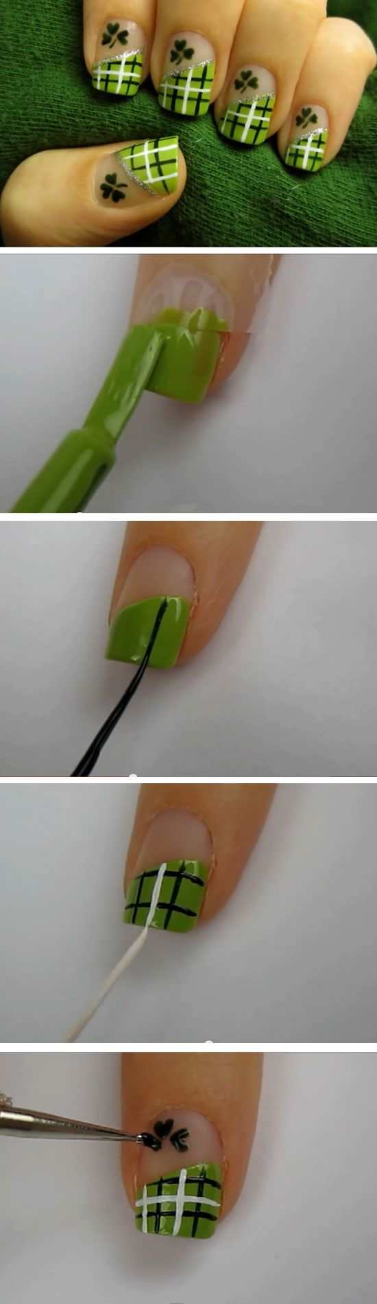 Lucky Green Plaid | Easy St Patricks Day Nail Designs