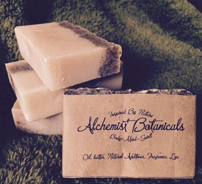 Bay rum and coffee soap that contains bay rum FO, lye, coffee, and coconut oil.