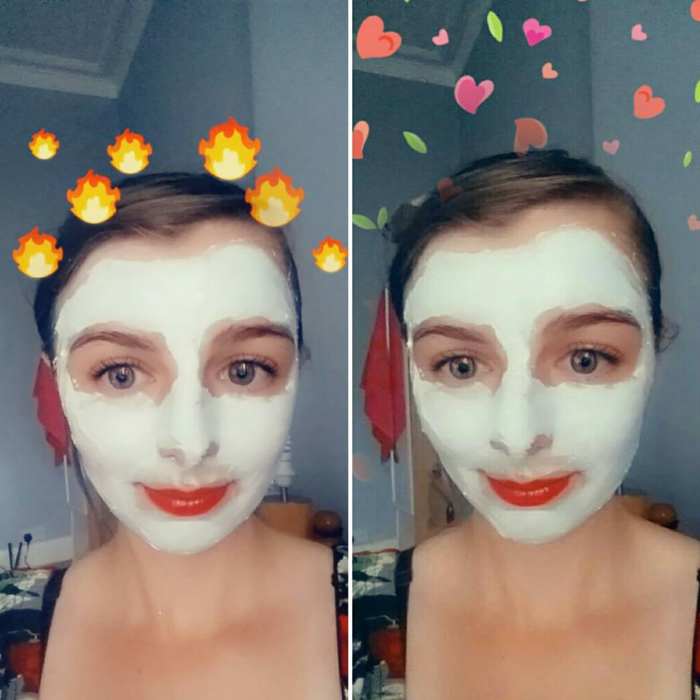 The 7th Heaven Dead Sea Mud Face Mask in use on my face as it dried.