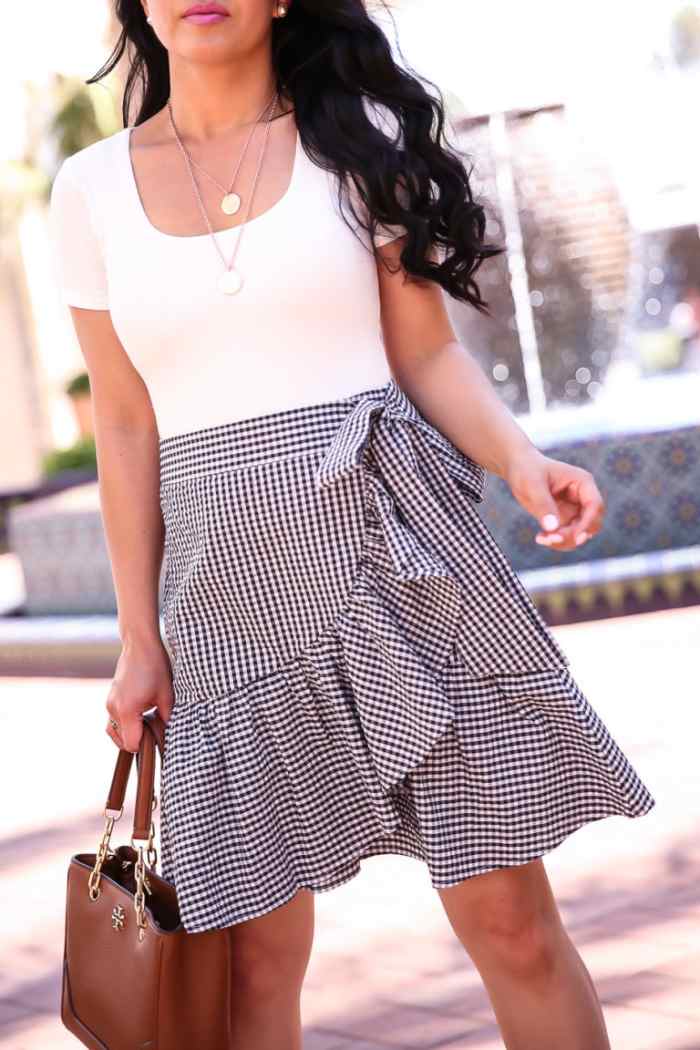 Bodysuit paired with a loose skirt.