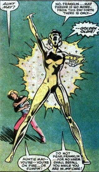 Aunt May receives the Power Cosmic... and Marvel continuity freaks break out in cold sweats of rage.
