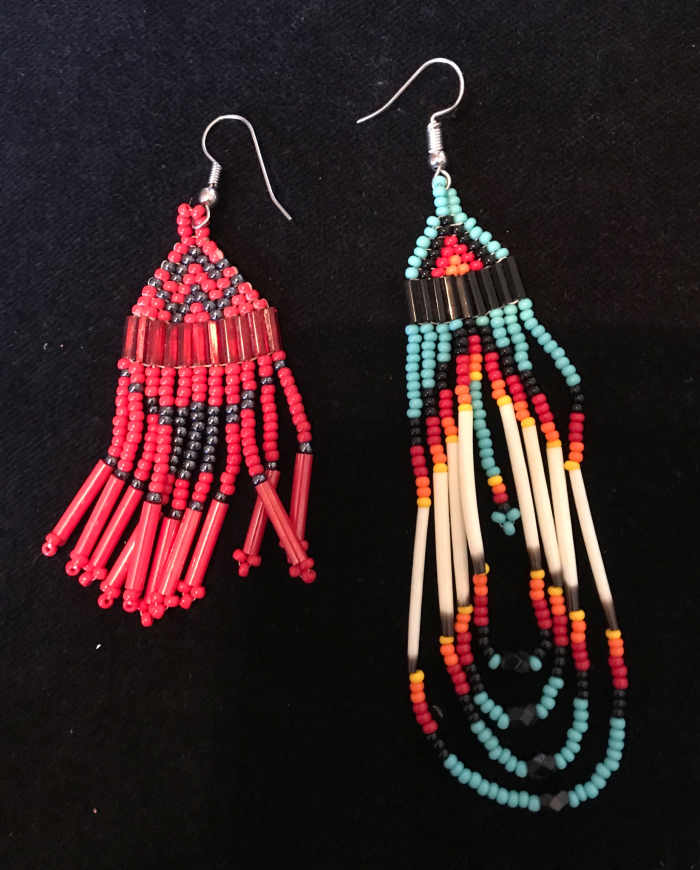 The left earring is the import, the right is Native American with quill beads