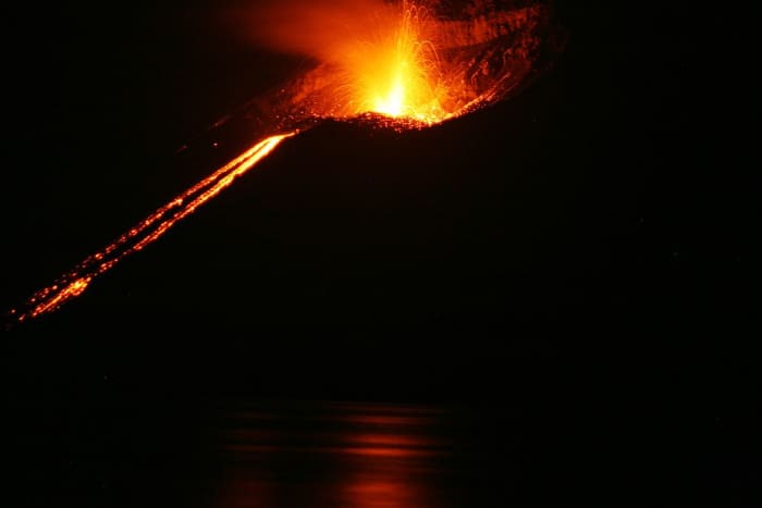 Anak Krakatoa in 2008. Despite a deadly eruption in 2018, today (Nov 2019) Anak Krakatoa (son of Krakatoa) is back, rebuilding until the next eruption occurs.
