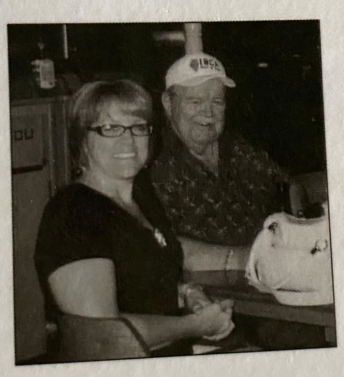 My dad & I on vacation in Lake of the Ozarks about 2011. He is wearing his Illinois Basketball Coaches Hall of Fame hat. He was inducted in the hall in 1993.