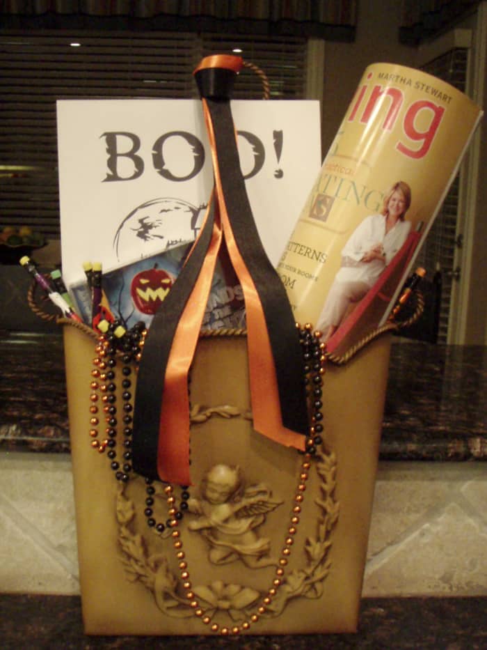 This is an example of a boo-gram, which is a fun Halloween basket to give to your neighbors!