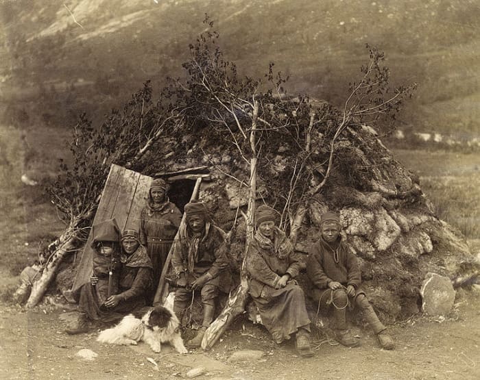 A Sami family of the 1870s, part of related indigenous peoples around Sub-Arctic lands.