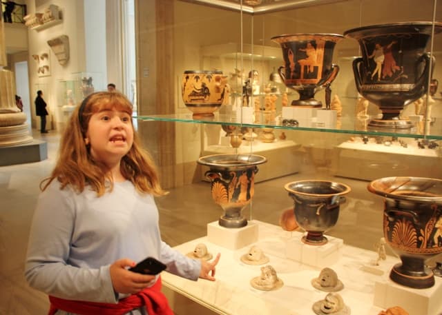 Explaining Ancient Greek artifacts to dad at the Metropolitan Museum of Art