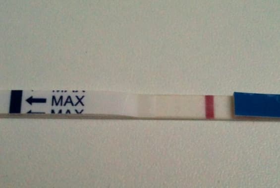 You can see a faint second line on this pregnancy test which indicated that there was some HCG in my urine, but it went away soon after- leading to a chemical pregnancy.