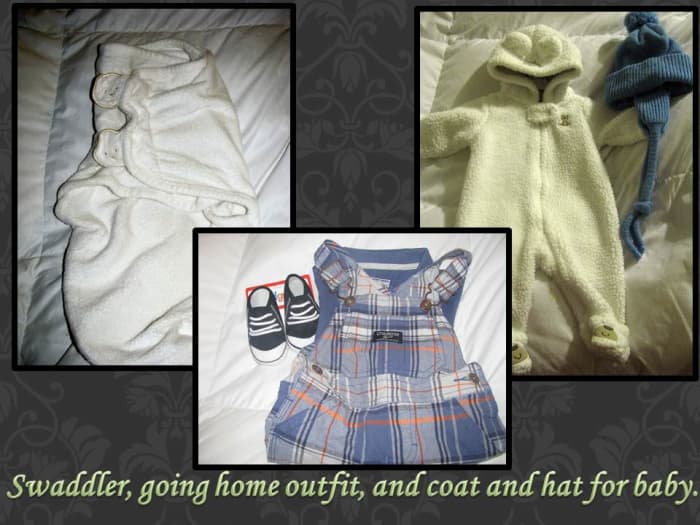 A few things you can bring for baby: swaddler, going home outfit, and a coat and hat (for the chilly months).