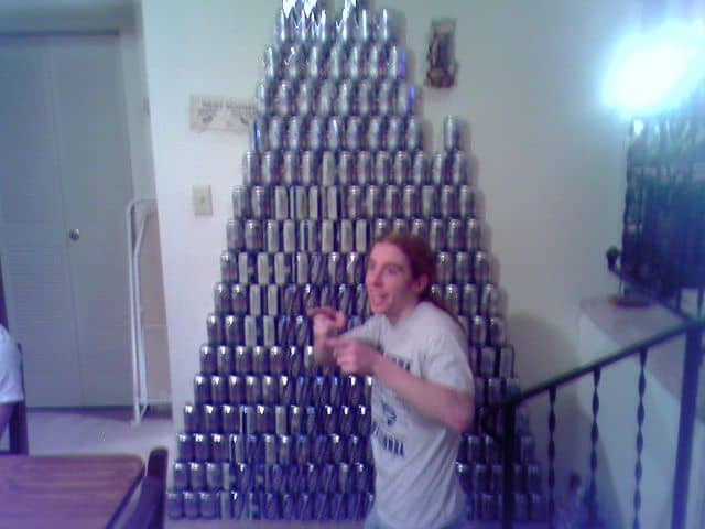 This guy's "beer-a-mid," is a pretty strong indicator that he drinks beer. Collections of drink containers are a tip off to teen partying.