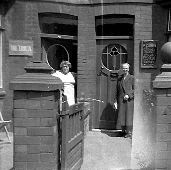 Grandma (pictured on the left) having a chat with her next-door neighbour, Mrs Curwen, in the early 1960s. Her husband, Mr Percy Curwen, was a chimney sweep and they lived at 50 Queen Victoria Road.
