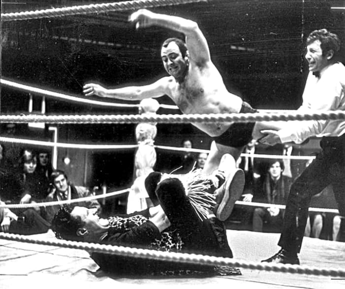 The late Mick McManus, superstar wrester of the '70s, in action. He was one of my grandma's favourites, but I found him terrifying!