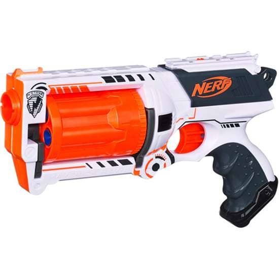 The slide primer is the back portion of the gun where the "Nerf" logo is, right above the trigger. To operate this blaster you would need to grip onto this portion of the gun and pull back. You can see how this process could be difficult for a child.