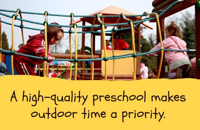 During outdoor time, kids build confidence in their physical skills, take reasonable risks, and enjoy the innumerable benefits of uninterrupted free play.