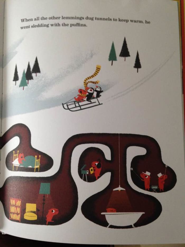 Larry makes his own decision to go sledding instead of building a tunnel to keep warm.